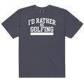 'I'D RATHER BE GOLFING' VARSITY + ICON + SMILEY GOLF on unisex t-shirts - Navy