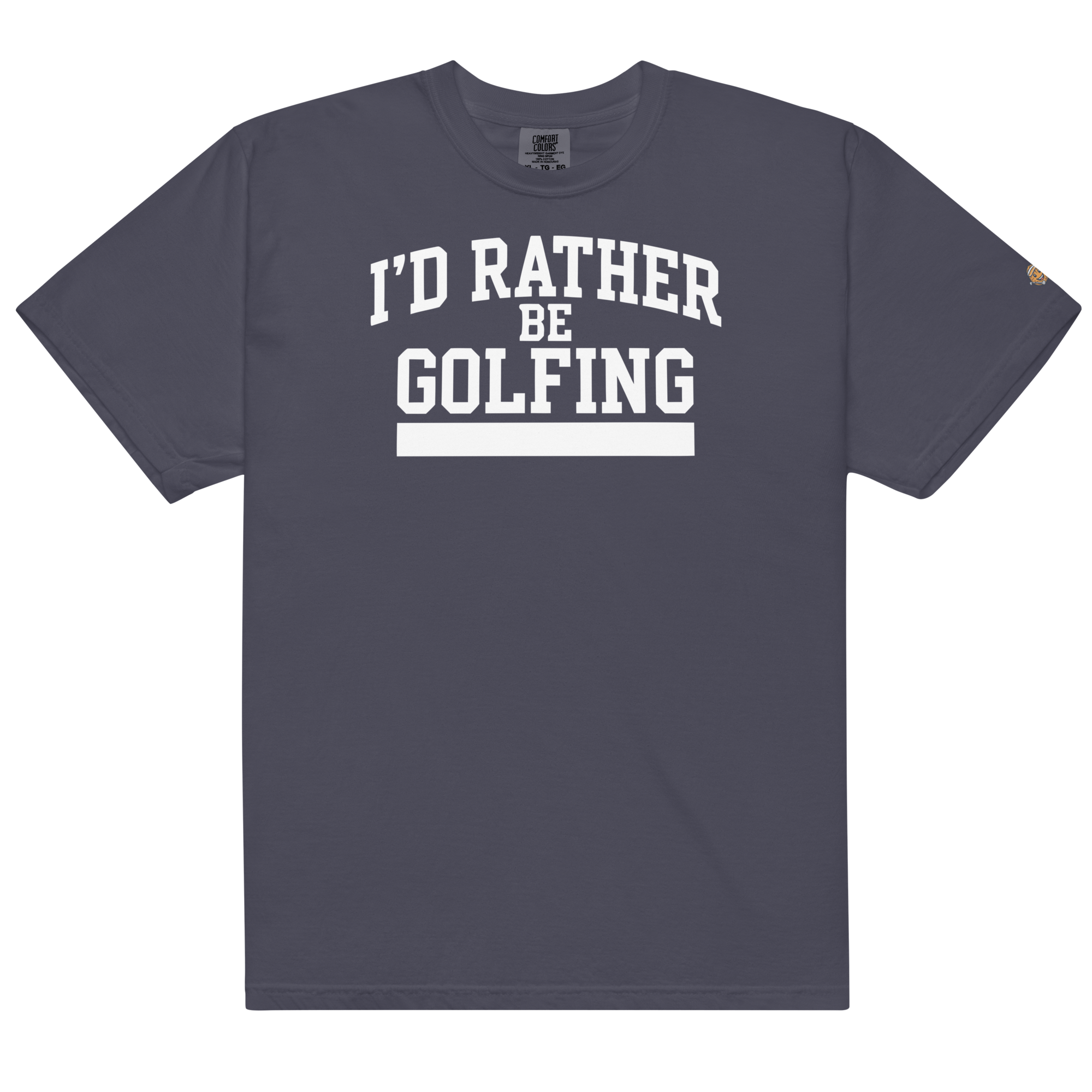 'I'D RATHER BE GOLFING' VARSITY + ICON + SMILEY GOLF on unisex t-shirts - Navy