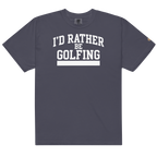 'I'D RATHER BE GOLFING' VARSITY + ICON + SMILEY GOLF on unisex t-shirts - Bay