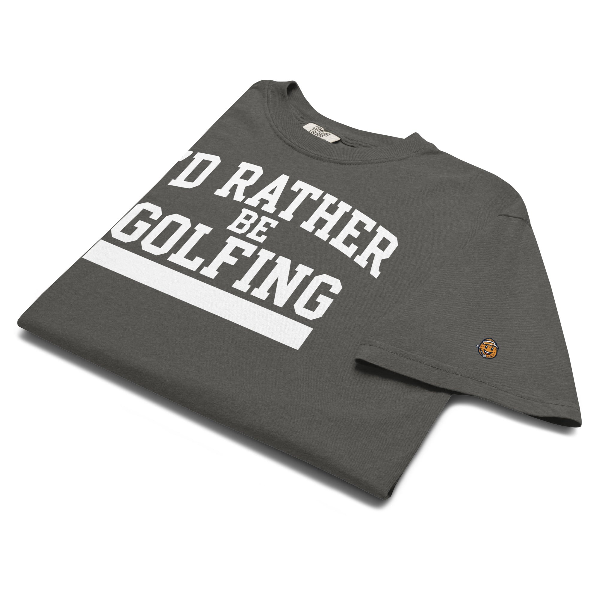 'I'D RATHER BE GOLFING' VARSITY + ICON + SMILEY GOLF on unisex t-shirts - Black