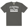 'I'D RATHER BE GOLFING' VARSITY + ICON + SMILEY GOLF on unisex t-shirts - Pepper