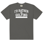 'I'D RATHER BE GOLFING' VARSITY + ICON + SMILEY GOLF on unisex t-shirts - Navy