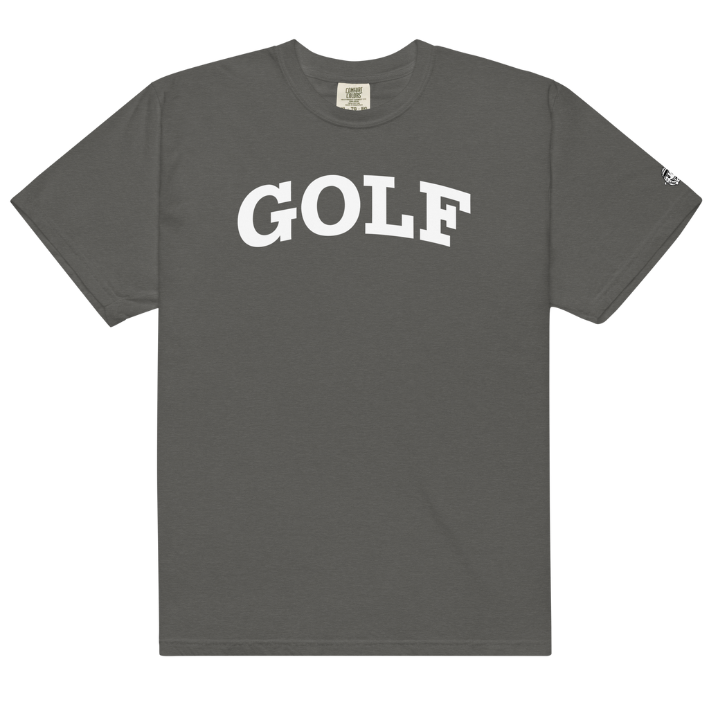 GOLF + ICON & WHITE RECTANGLE LABEL on heavyweight t-shirt