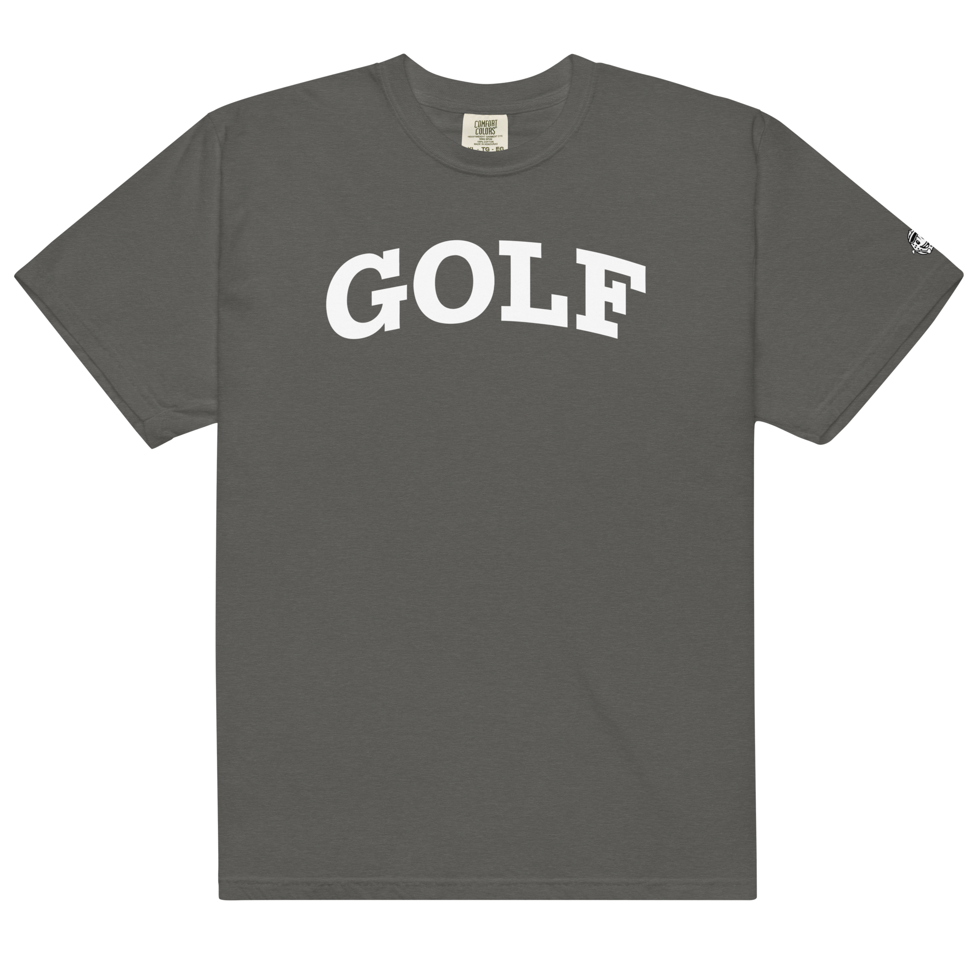GOLF + ICON & WHITE RECTANGLE LABEL on heavyweight t-shirt