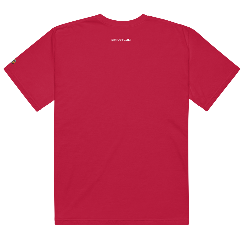 'I'D RATHER BE GOLFING' VARSITY + ICON + SMILEY GOLF on unisex t-shirts - Red