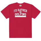 'I'D RATHER BE GOLFING' VARSITY + ICON + SMILEY GOLF on unisex t-shirts - Ivory
