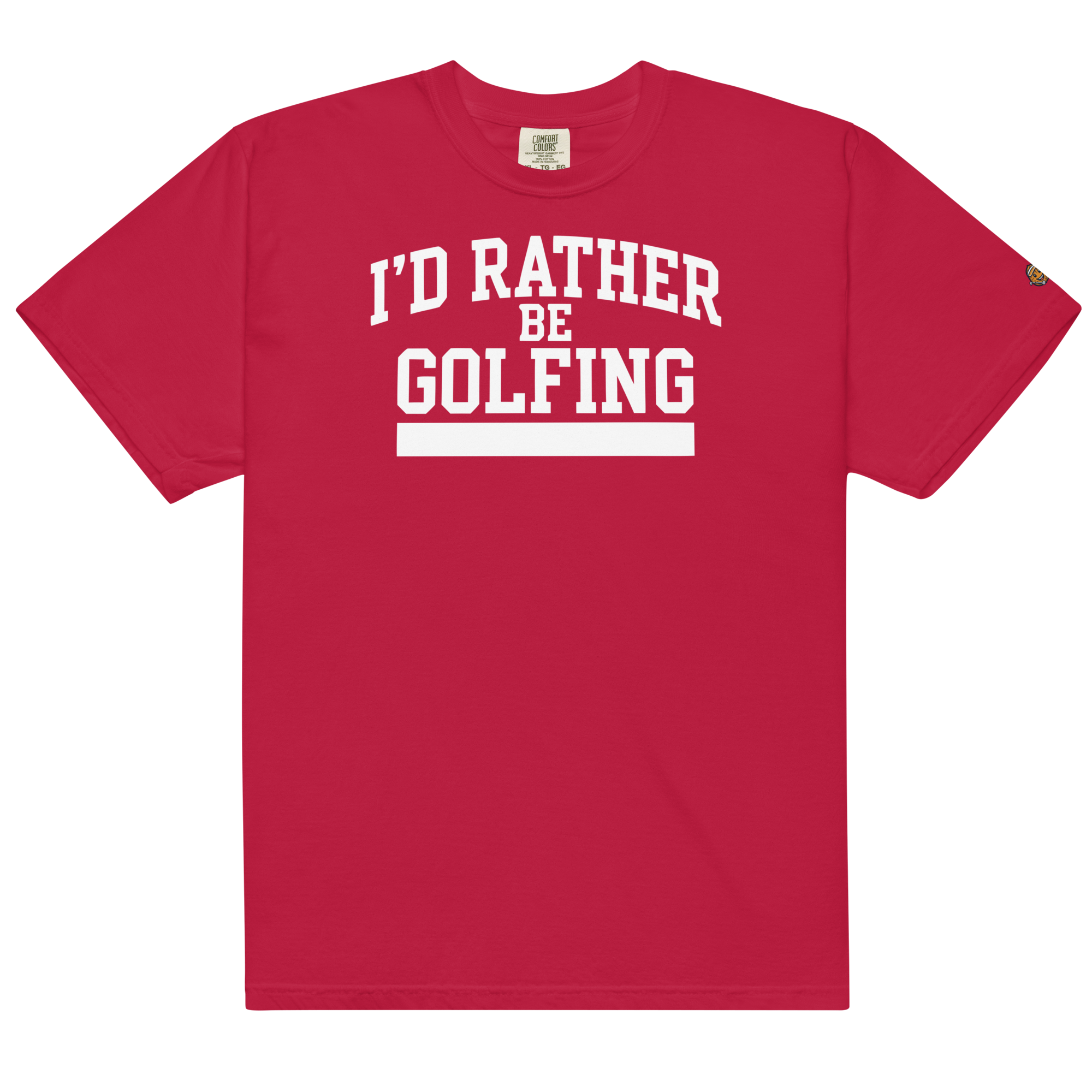 'I'D RATHER BE GOLFING' VARSITY + ICON + SMILEY GOLF on unisex t-shirts - Ivory