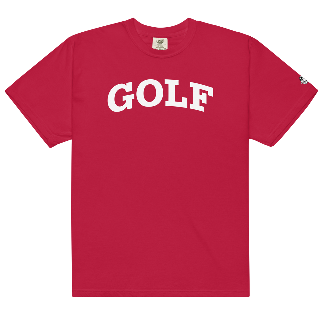GOLF + ICON & WHITE RECTANGLE LABEL on heavyweight t-shirt