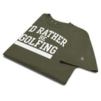 'I'D RATHER BE GOLFING' VARSITY + ICON + SMILEY GOLF on unisex t-shirts - Ivory