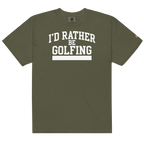 'I'D RATHER BE GOLFING' VARSITY + ICON + SMILEY GOLF on unisex t-shirts - True Navy