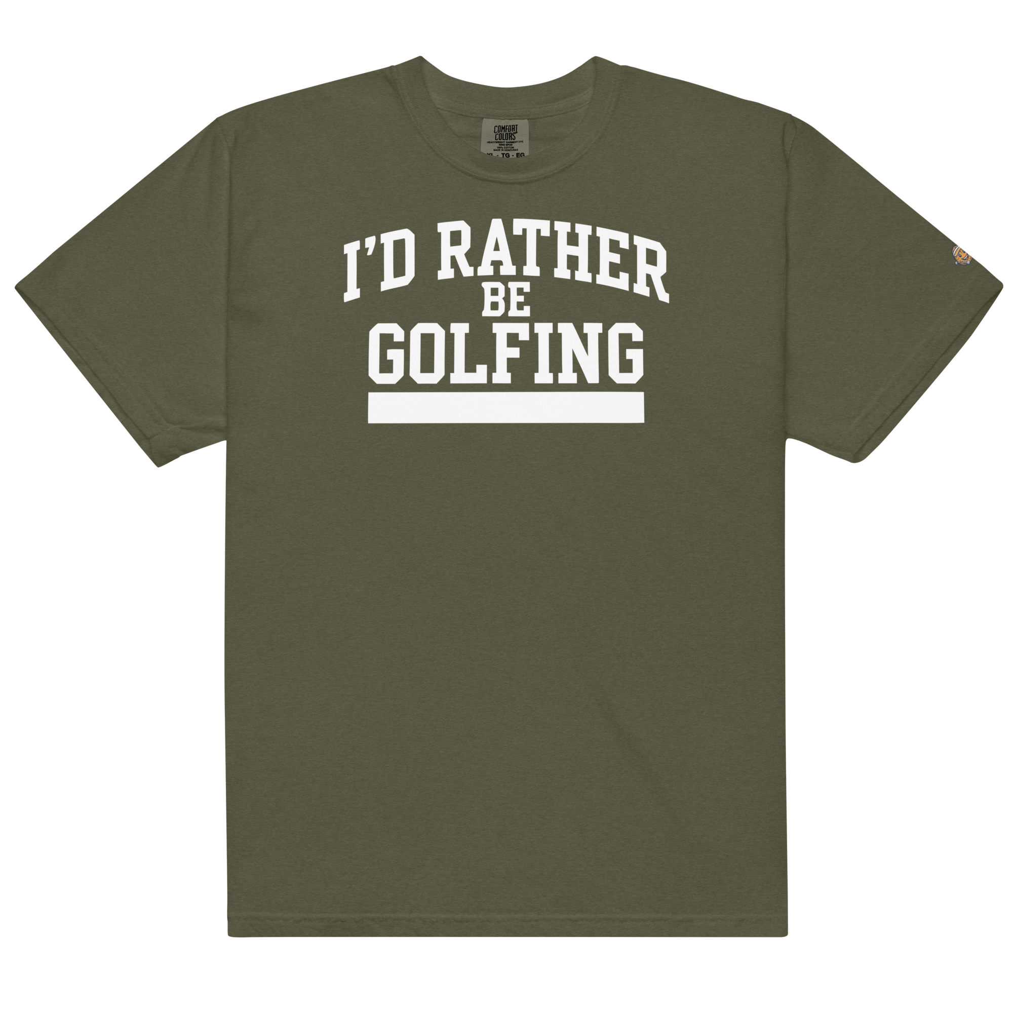 'I'D RATHER BE GOLFING' VARSITY + ICON + SMILEY GOLF on unisex t-shirts - Grey