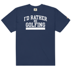 'I'D RATHER BE GOLFING' VARSITY + ICON + SMILEY GOLF on unisex t-shirts - Bay