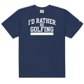 'I'D RATHER BE GOLFING' VARSITY + ICON + SMILEY GOLF on unisex t-shirts - True Navy