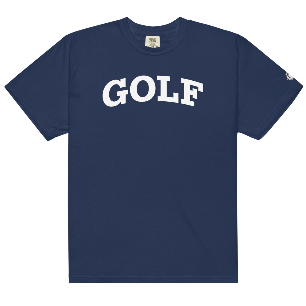 GOLF + ICON & WHITE RECTANGLE LABEL on heavyweight t-shirt