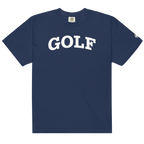 GOLF + ICON & WHITE RECTANGLE LABEL on heavyweight t-shirt