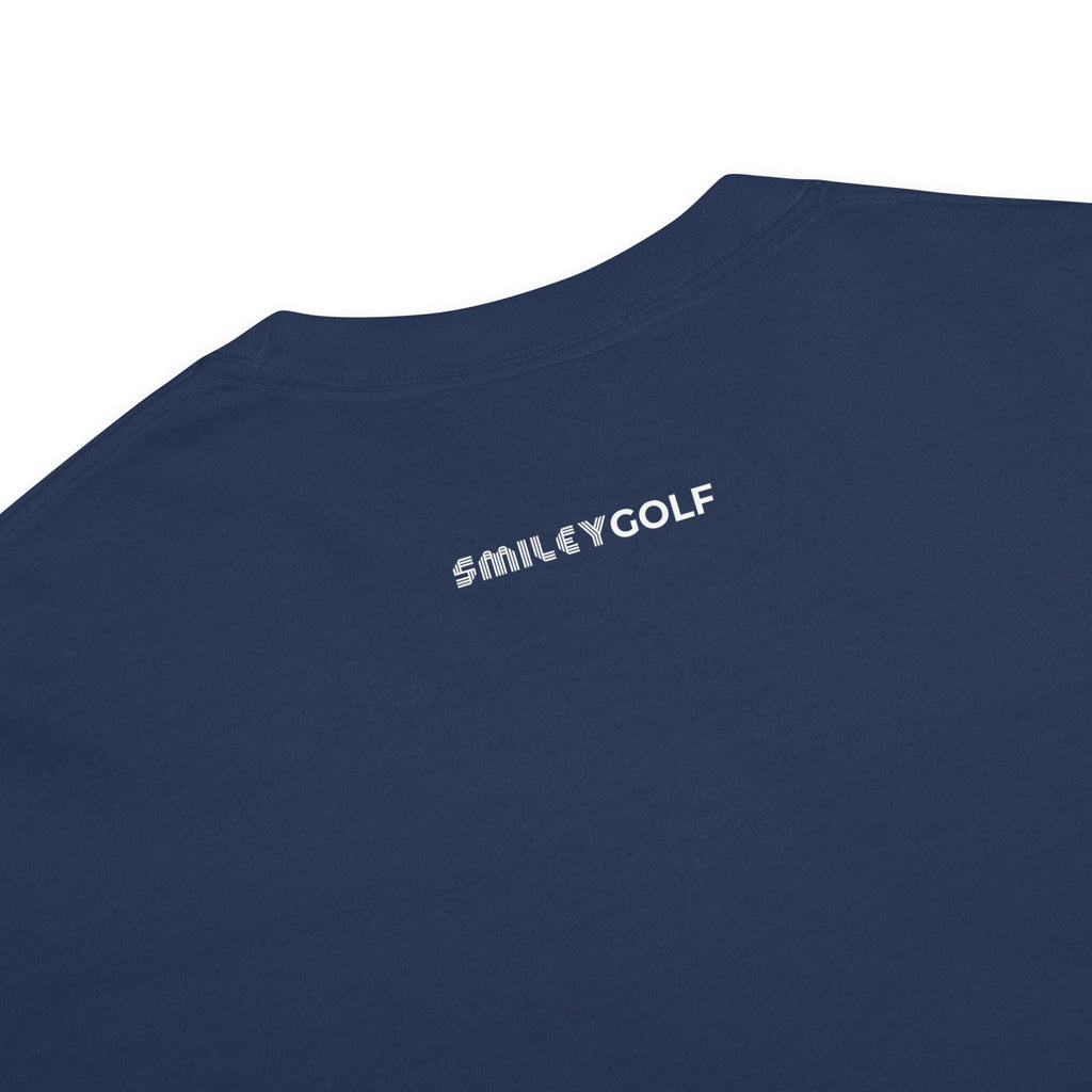 'I'D RATHER BE GOLFING' VARSITY + ICON + SMILEY GOLF on unisex t-shirts - Navy